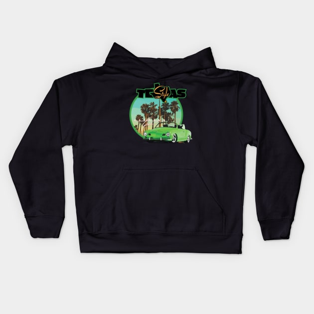 Texas-Style Karmann Ghia beach scene Green Kids Hoodie by CamcoGraphics